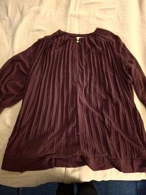 H&M Pleated Long-Sleeve Tunic in Deep Wine